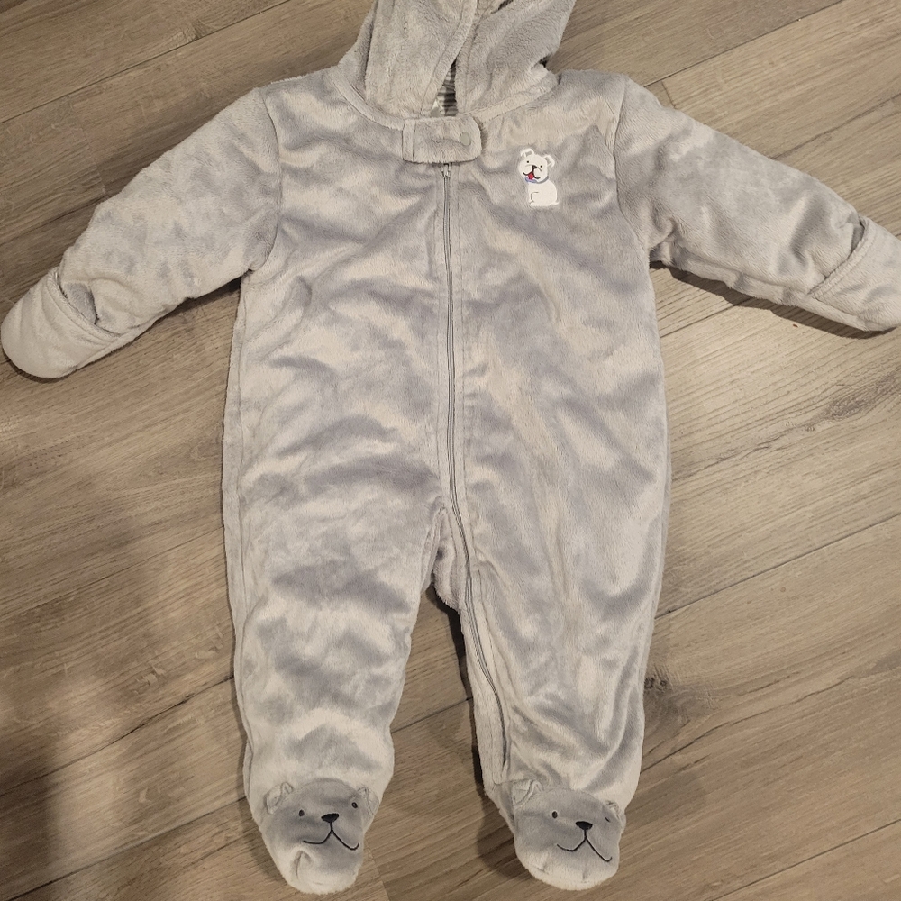 Gray Hooded Puppy Dog Baby Snowsuit
